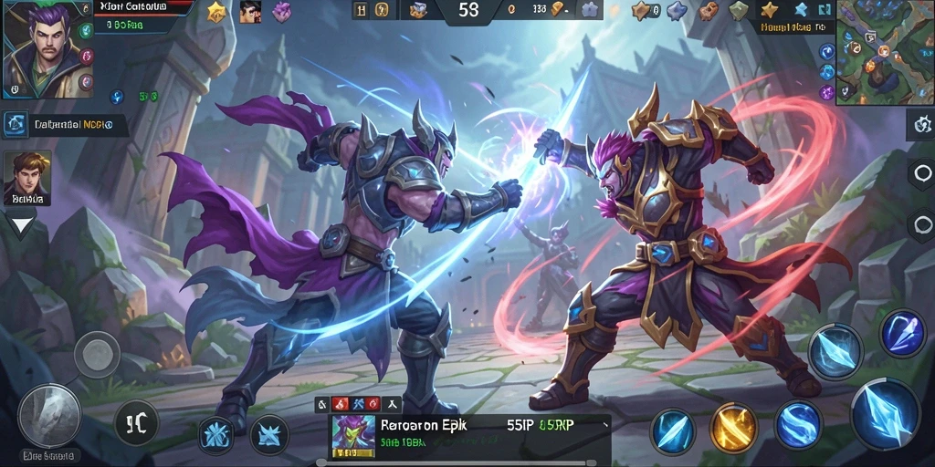 Tampilan aktion dalam gameplay MOBA 55RP yang menarik.