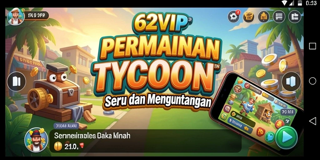 Screenshot gameplay 62VIP menampilkan suasana bisnis yang dinamis.
