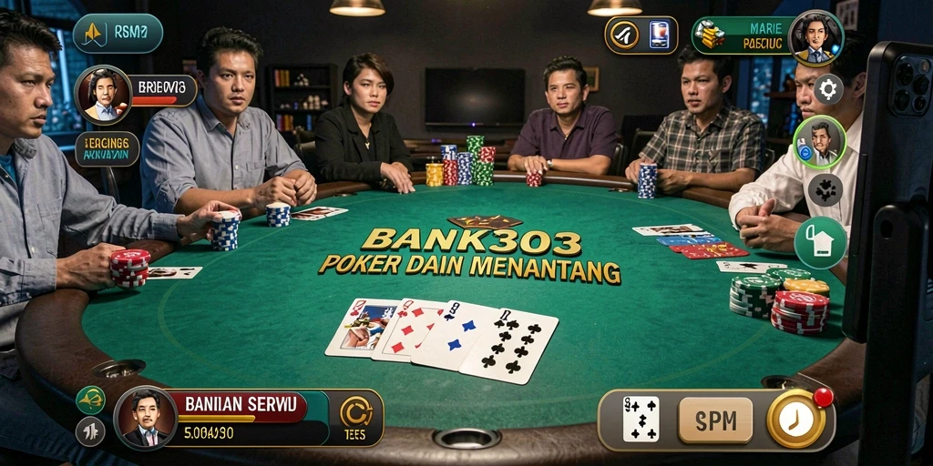 Screenshot dari gameplay Poker di BANK303, menunjukkan suasana yang mendebarkan.