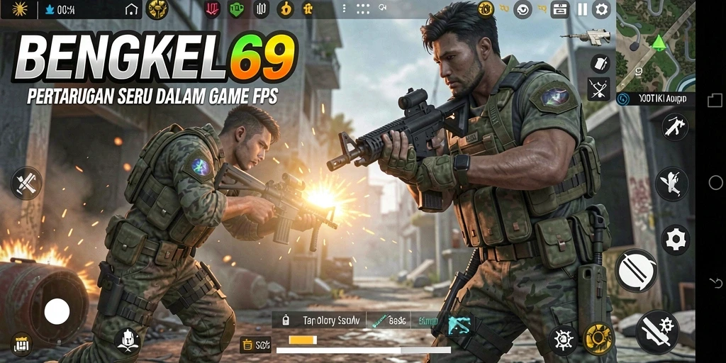 Tangkapan layar menampilkan aksi seru dalam BENGKEL69 FPS.