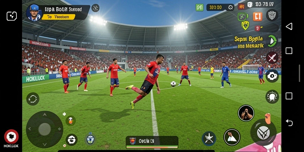 Screenshot HOKILUCK menampilkan aksi seru di lapangan sepak bola.