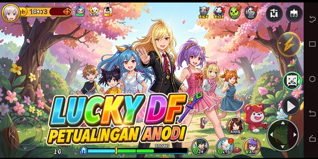 Tampilan gameplay yang menarik dari LUCKYDF dengan karakter Anime dinamis.
