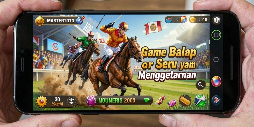 Screenshot gameplay MASTERTOTO yang menampilkan balapan mendebarkan di lintasan.