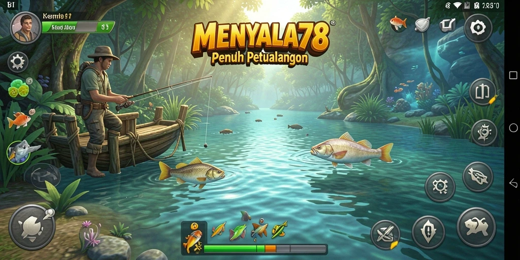 Screenshot utama MENYALA78 menampilkan aksi memancing yang seru.