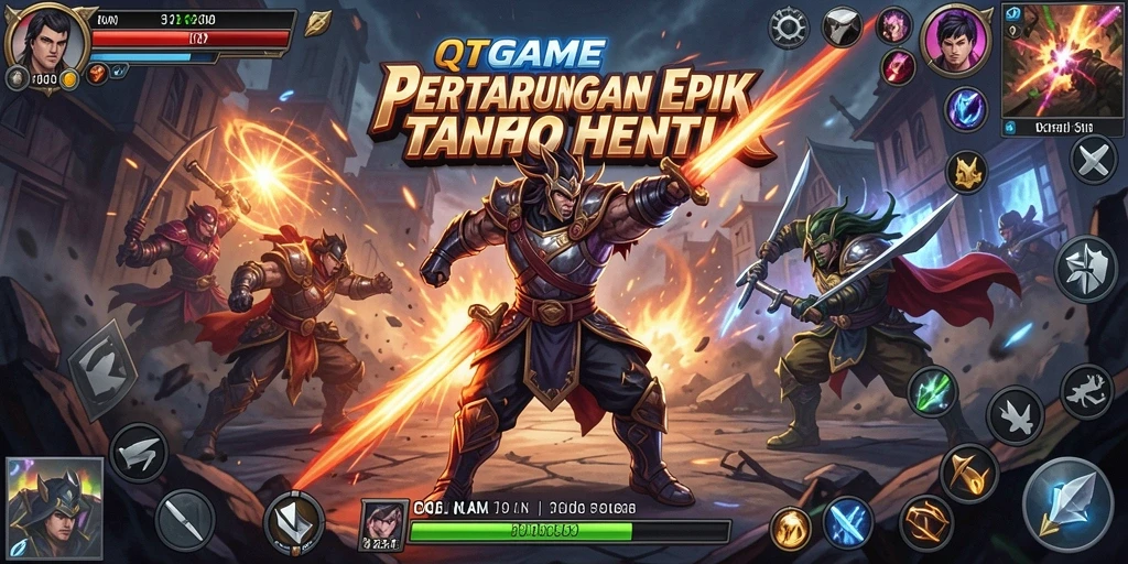 Tangkapan layar QTGAME menampilkan aksi pertarungan yang mendebarkan.