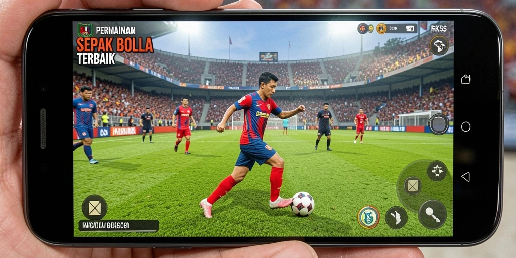 Tampilan gameplay yang seru dalam pertandingan sepak bola RK55.