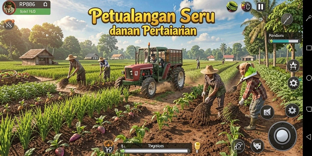 Screenshot gameplay RP886 yang menunjukkan ladang dengan tanaman subur.