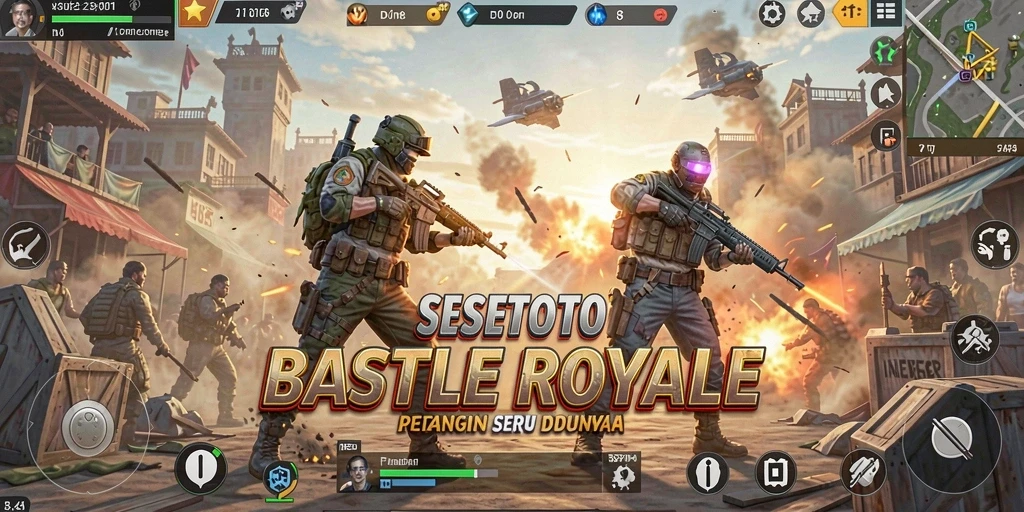 Tampilan gameplay SESETOTO yang penuh aksi dalam pertarungan Battle Royale.